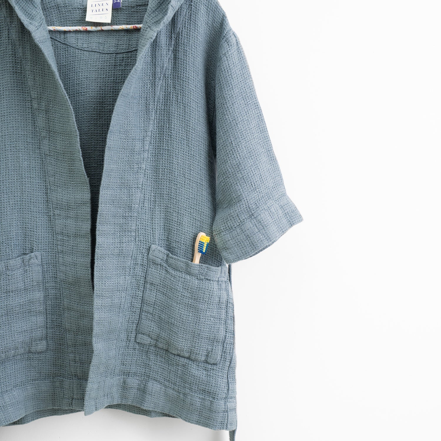 Linen Bathrobe for Kids - Blue Fog