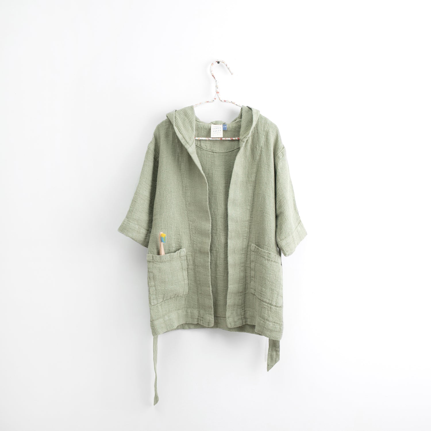 Linen Bathrobe for Kids - Sage